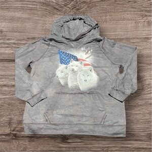 The Mountain Charcoal Hoodie with Wolf and Flag Design